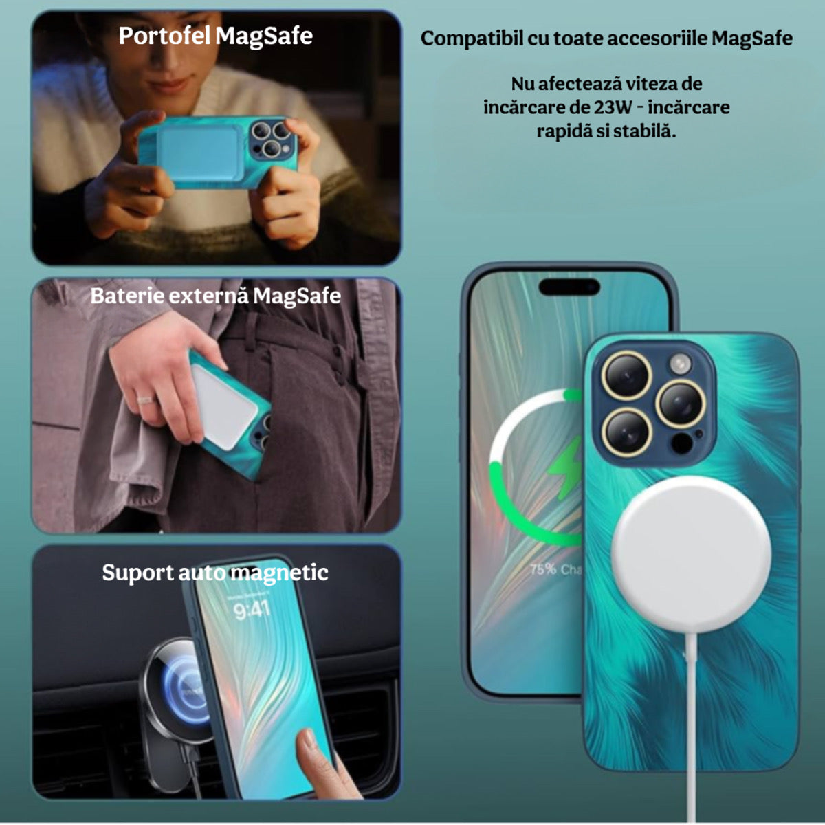 Husa de Protectie Pentru iPhone  MagSafe, model cu efect 3D tip Pana, design elegant si protectie completa inclusiv Lentile impotriva socurilor si zgarieturilor