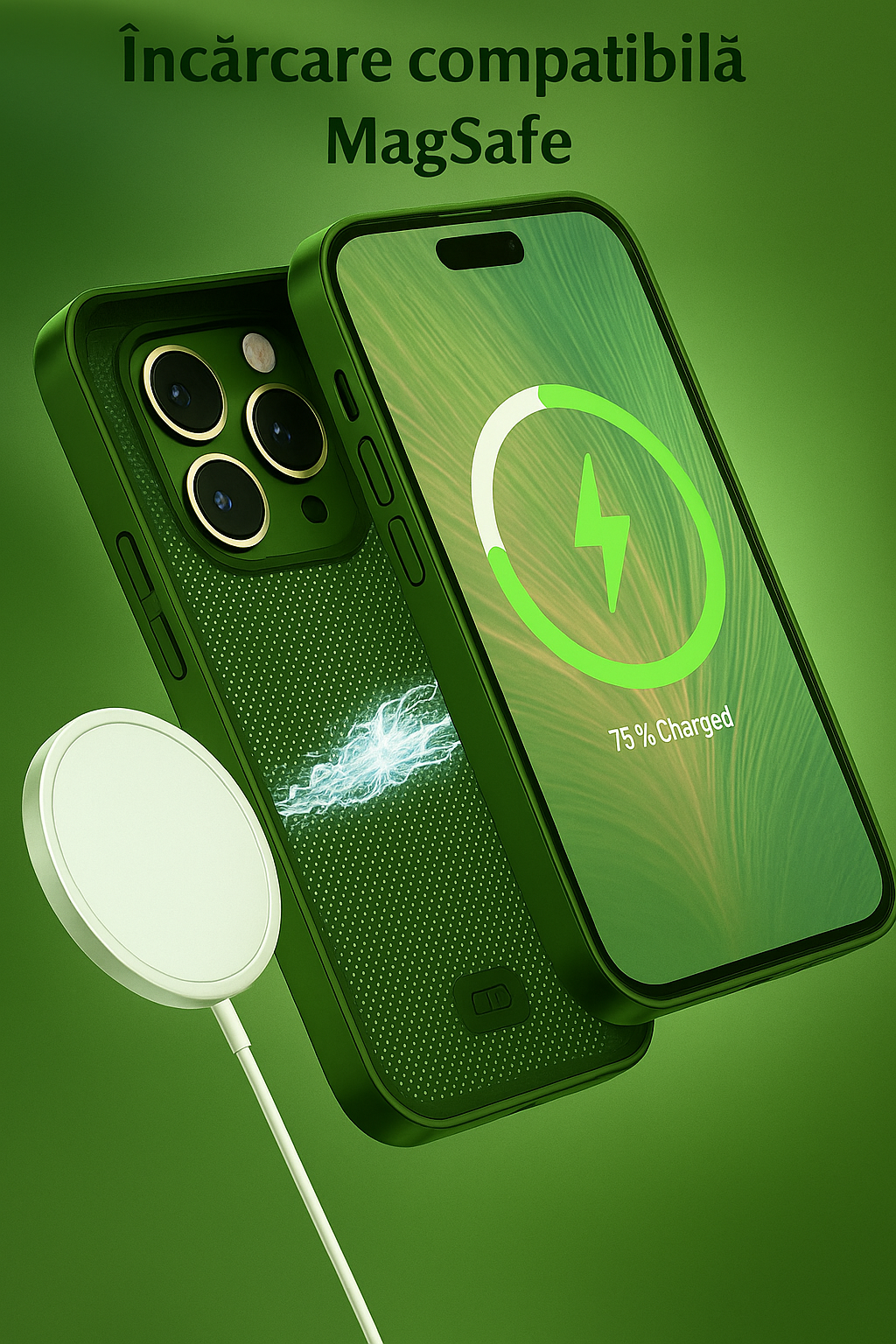 Husa de Protectie Pentru iPhone  MagSafe, model cu efect 3D tip Pana, design elegant si protectie completa inclusiv Lentile impotriva socurilor si zgarieturilor