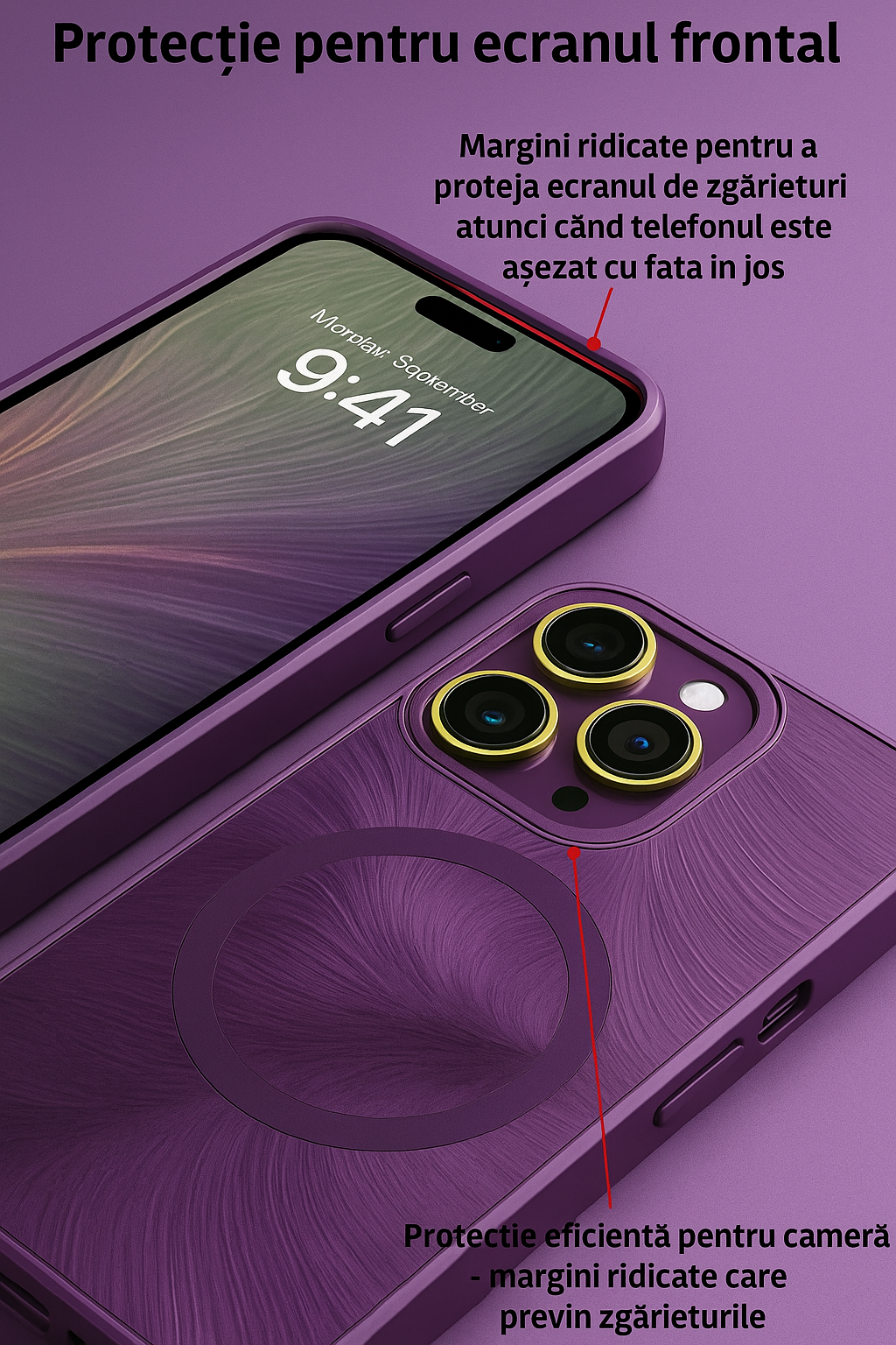 Husa de Protectie Pentru iPhone  MagSafe, model cu efect 3D tip Pana, design elegant si protectie completa inclusiv Lentile impotriva socurilor si zgarieturilor