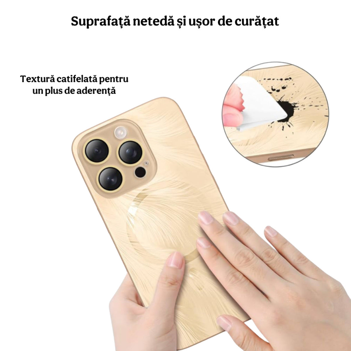 Husa de Protectie Pentru iPhone  MagSafe, model cu efect 3D tip Pana, design elegant si protectie completa inclusiv Lentile impotriva socurilor si zgarieturilor