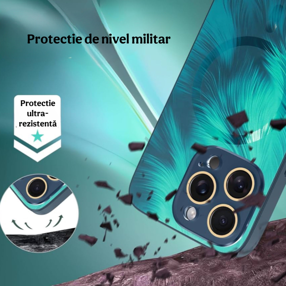 Husa de Protectie Pentru iPhone  MagSafe, model cu efect 3D tip Pana, design elegant si protectie completa inclusiv Lentile impotriva socurilor si zgarieturilor