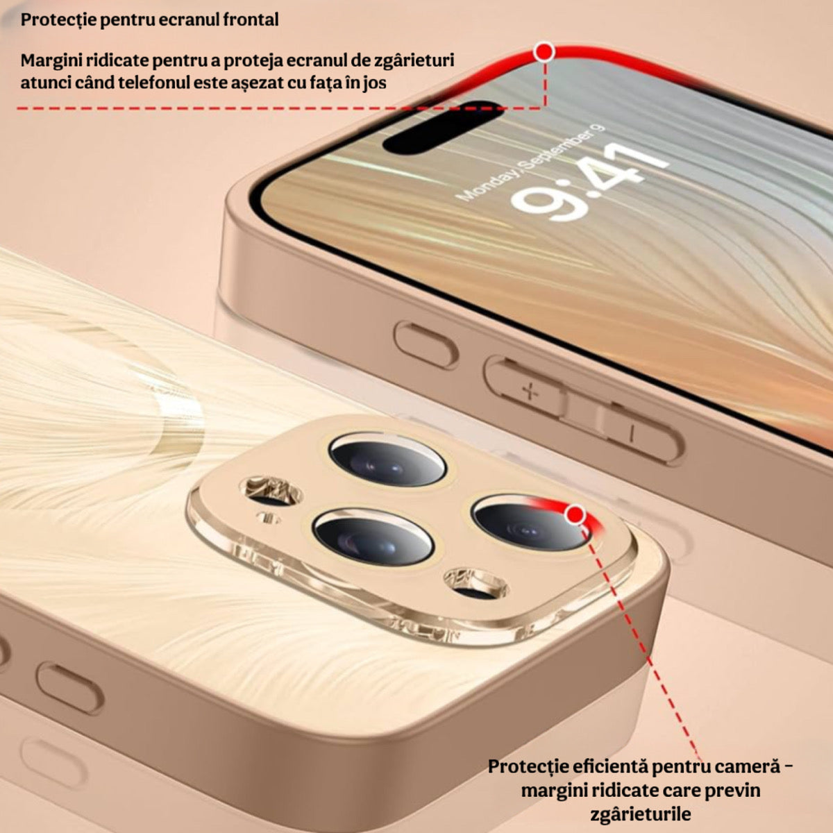 Husa de Protectie Pentru iPhone  MagSafe, model cu efect 3D tip Pana, design elegant si protectie completa inclusiv Lentile impotriva socurilor si zgarieturilor