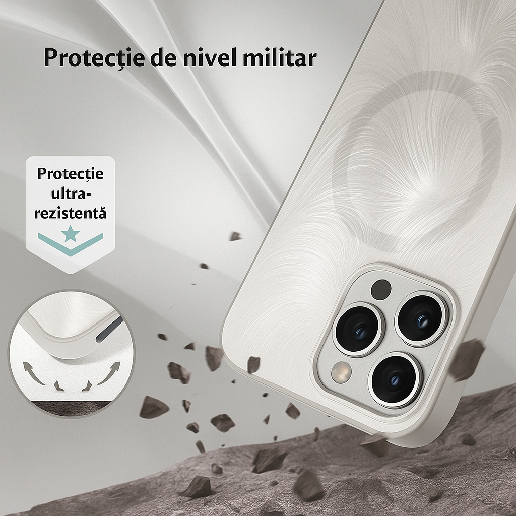 Husa de Protectie Pentru iPhone  MagSafe, model cu efect 3D tip Pana, design elegant si protectie completa inclusiv Lentile impotriva socurilor si zgarieturilor