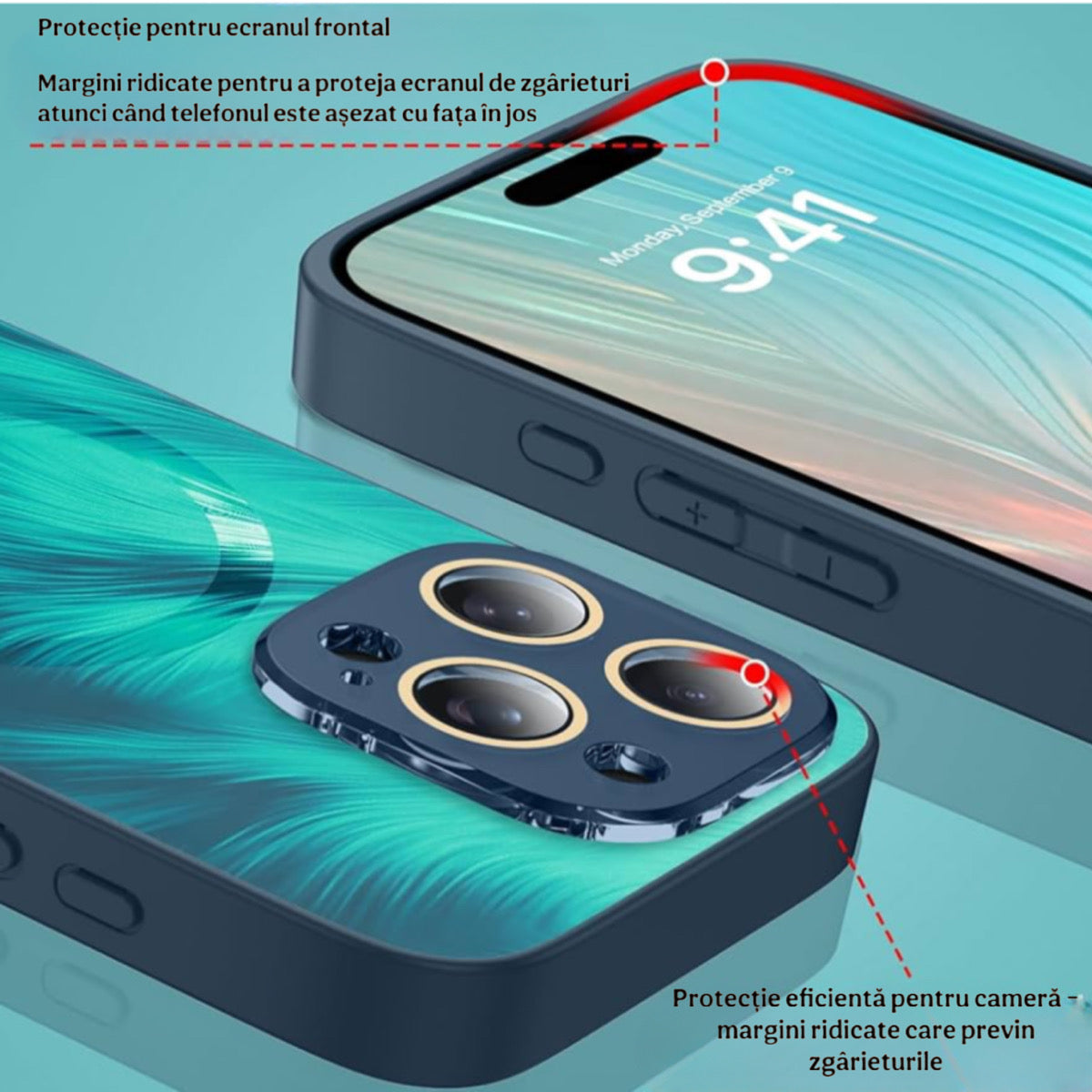 Husa de Protectie Pentru iPhone  MagSafe, model cu efect 3D tip Pana, design elegant si protectie completa inclusiv Lentile impotriva socurilor si zgarieturilor