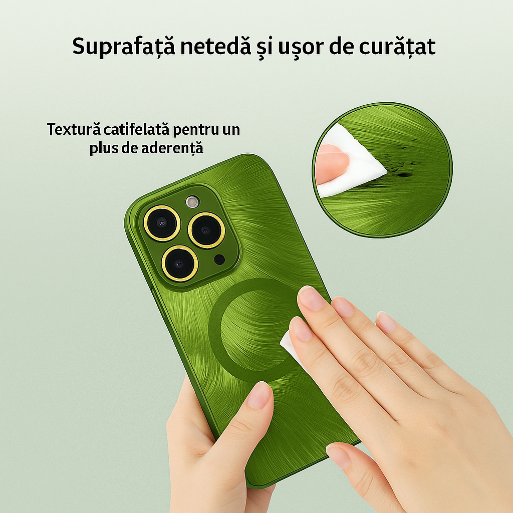 Husa de Protectie Pentru iPhone  MagSafe, model cu efect 3D tip Pana, design elegant si protectie completa inclusiv Lentile impotriva socurilor si zgarieturilor