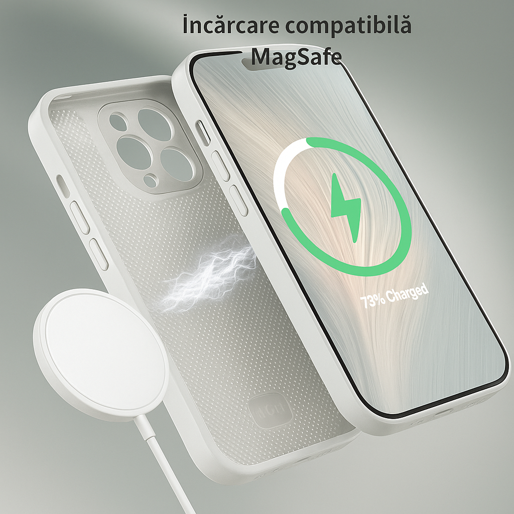 Husa de Protectie Pentru iPhone  MagSafe, model cu efect 3D tip Pana, design elegant si protectie completa inclusiv Lentile impotriva socurilor si zgarieturilor