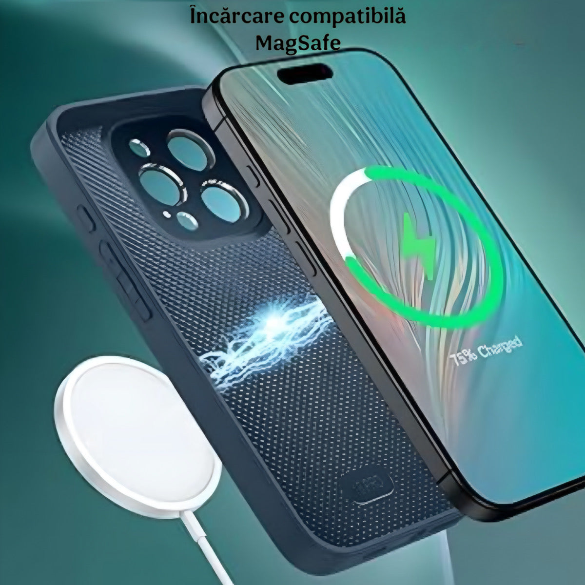 Husa de Protectie Pentru iPhone  MagSafe, model cu efect 3D tip Pana, design elegant si protectie completa inclusiv Lentile impotriva socurilor si zgarieturilor