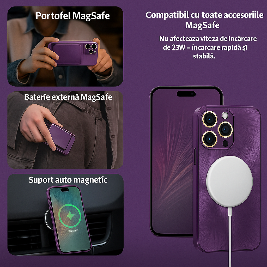 Husa de Protectie Pentru iPhone  MagSafe, model cu efect 3D tip Pana, design elegant si protectie completa inclusiv Lentile impotriva socurilor si zgarieturilor
