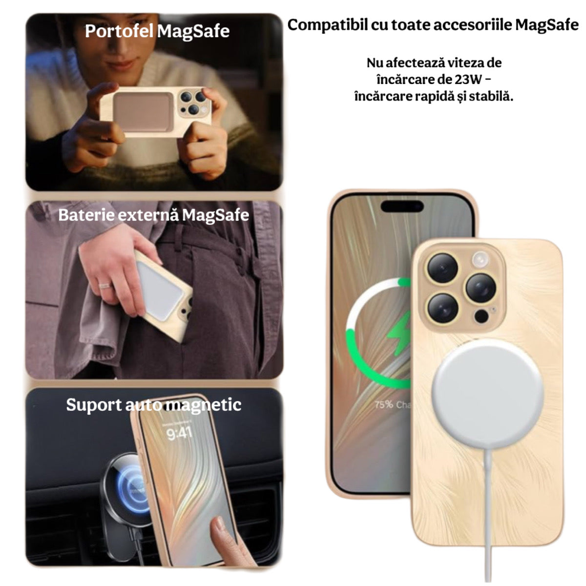 Husa de Protectie Pentru iPhone  MagSafe, model cu efect 3D tip Pana, design elegant si protectie completa inclusiv Lentile impotriva socurilor si zgarieturilor