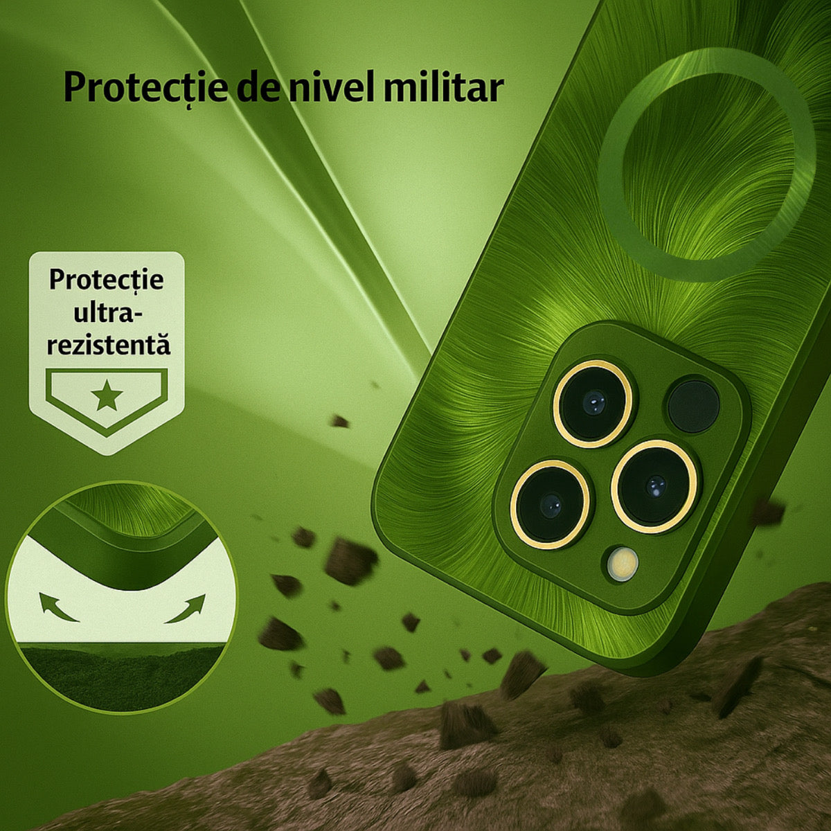 Husa de Protectie Pentru iPhone  MagSafe, model cu efect 3D tip Pana, design elegant si protectie completa inclusiv Lentile impotriva socurilor si zgarieturilor
