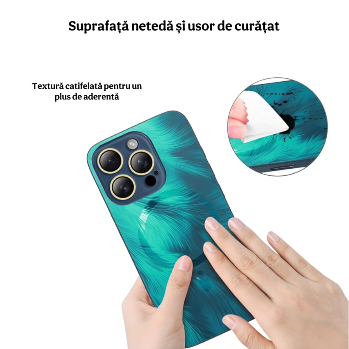 Husa de Protectie Pentru iPhone  MagSafe, model cu efect 3D tip Pana, design elegant si protectie completa inclusiv Lentile impotriva socurilor si zgarieturilor