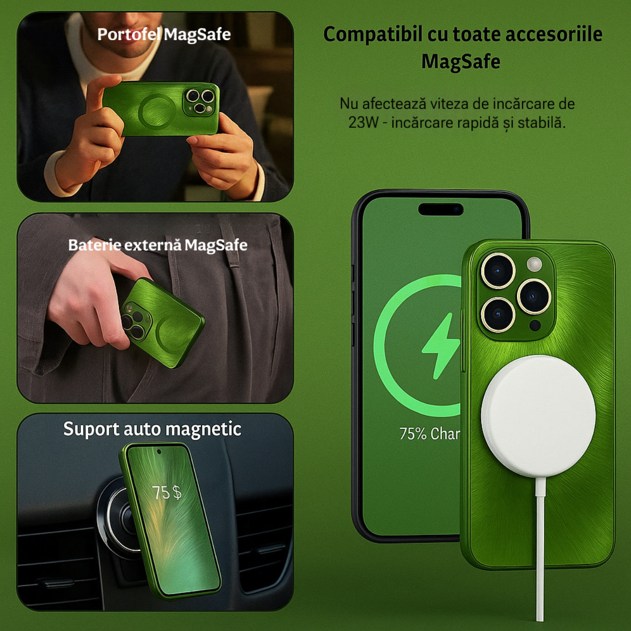 Husa de Protectie Pentru iPhone  MagSafe, model cu efect 3D tip Pana, design elegant si protectie completa inclusiv Lentile impotriva socurilor si zgarieturilor
