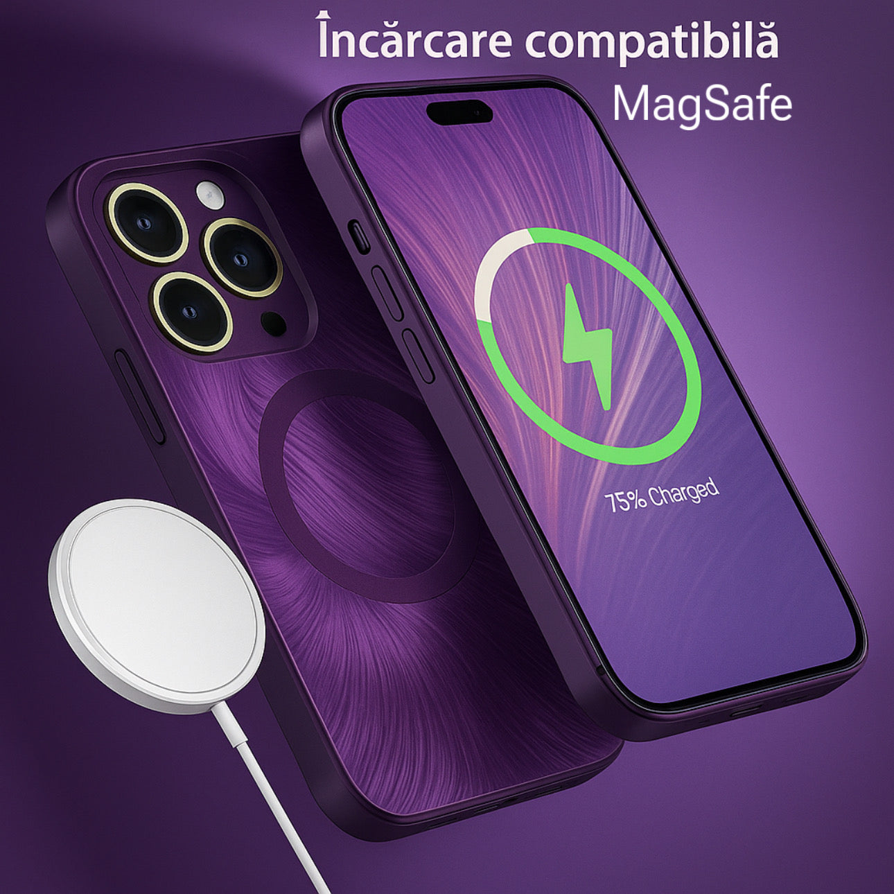 Husa de Protectie Pentru iPhone  MagSafe, model cu efect 3D tip Pana, design elegant si protectie completa inclusiv Lentile impotriva socurilor si zgarieturilor