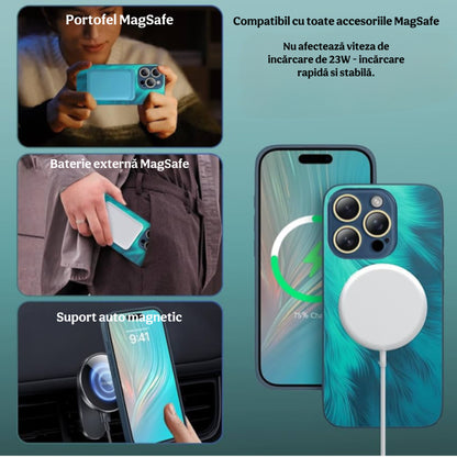 Husa de Protectie Pentru iPhone  MagSafe, model cu efect 3D tip Pana, design elegant si protectie completa inclusiv Lentile impotriva socurilor si zgarieturilor