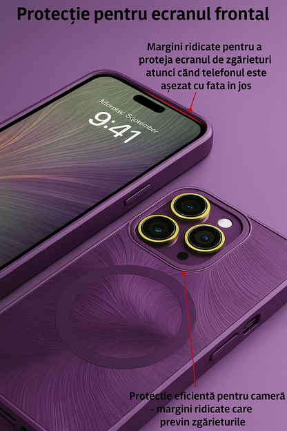 Husa de Protectie Pentru iPhone  MagSafe, model cu efect 3D tip Pana, design elegant si protectie completa inclusiv Lentile impotriva socurilor si zgarieturilor
