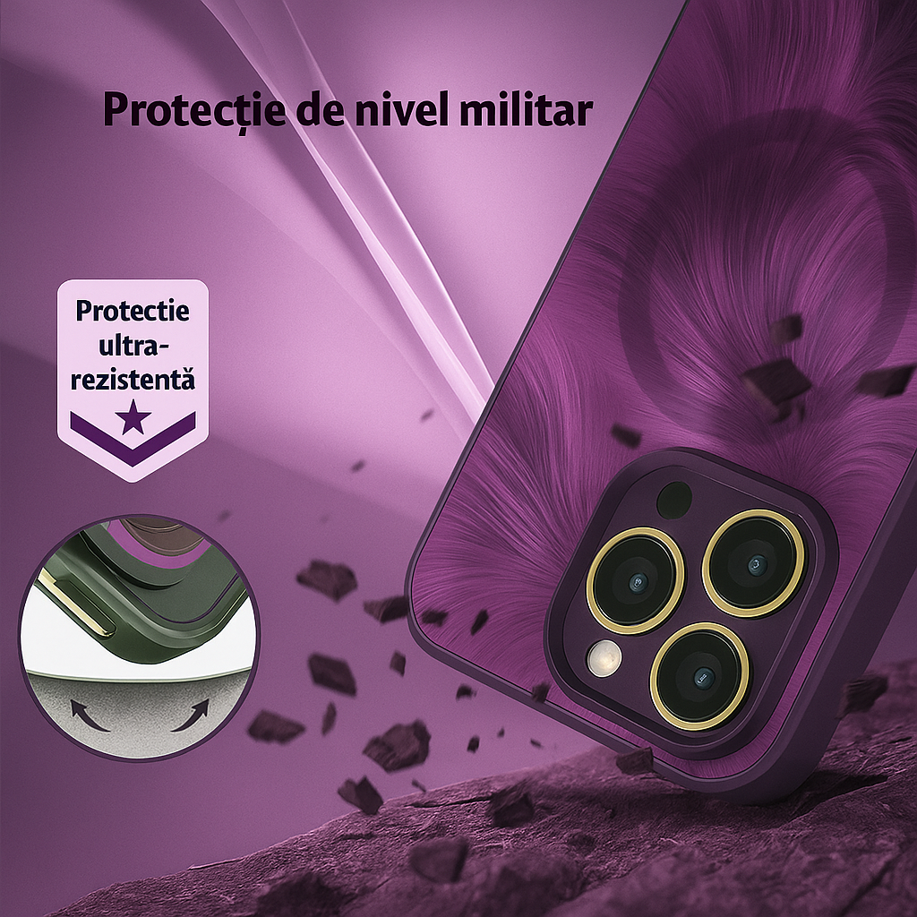 Husa de Protectie Pentru iPhone  MagSafe, model cu efect 3D tip Pana, design elegant si protectie completa inclusiv Lentile impotriva socurilor si zgarieturilor